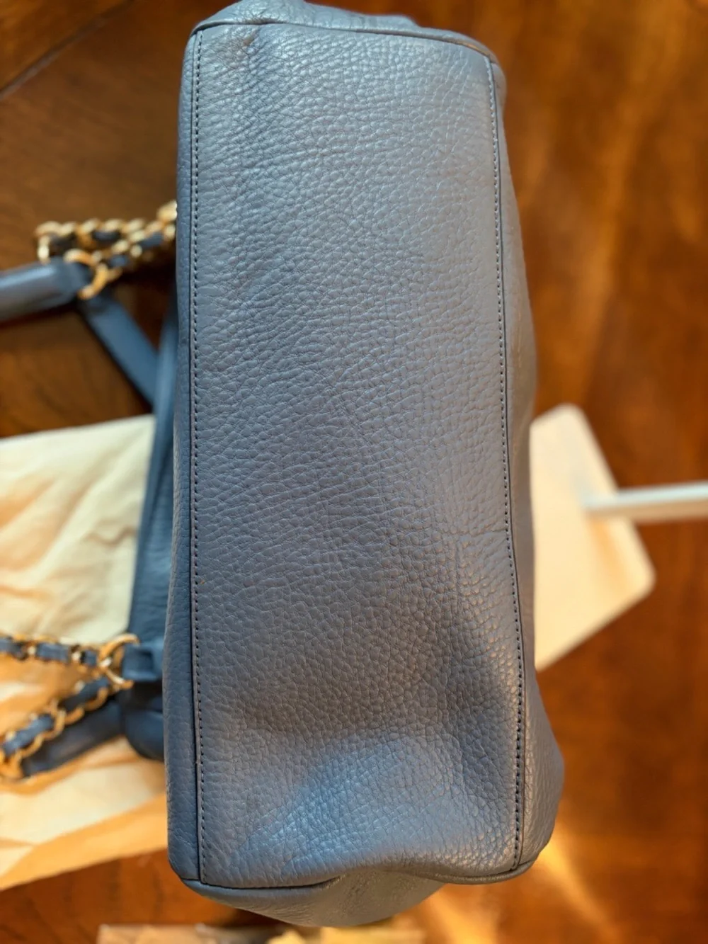 NWOT Tory Burch Harper Pebbled Leather Shoulder Tote w/Chain Straps - Slate Blue - Picture 9 of 14
